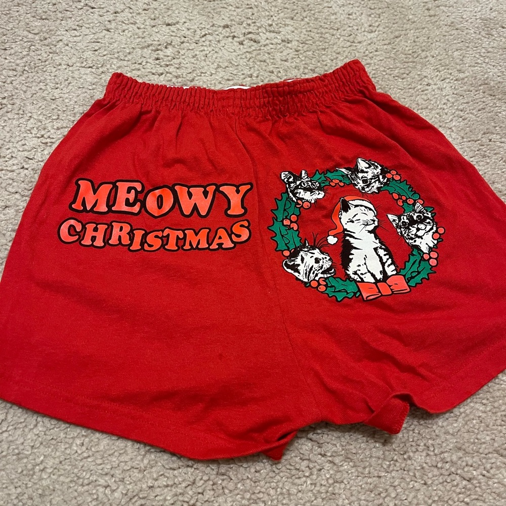 “Meowy Christmas” Soffe Red Cotton Cat Kitty Shorts Size Small